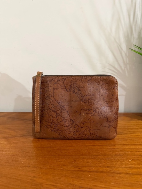 Patricia Nash Cassini Signature Map Print Brown Leather Wristlet Pouch - Picture 2 of 8